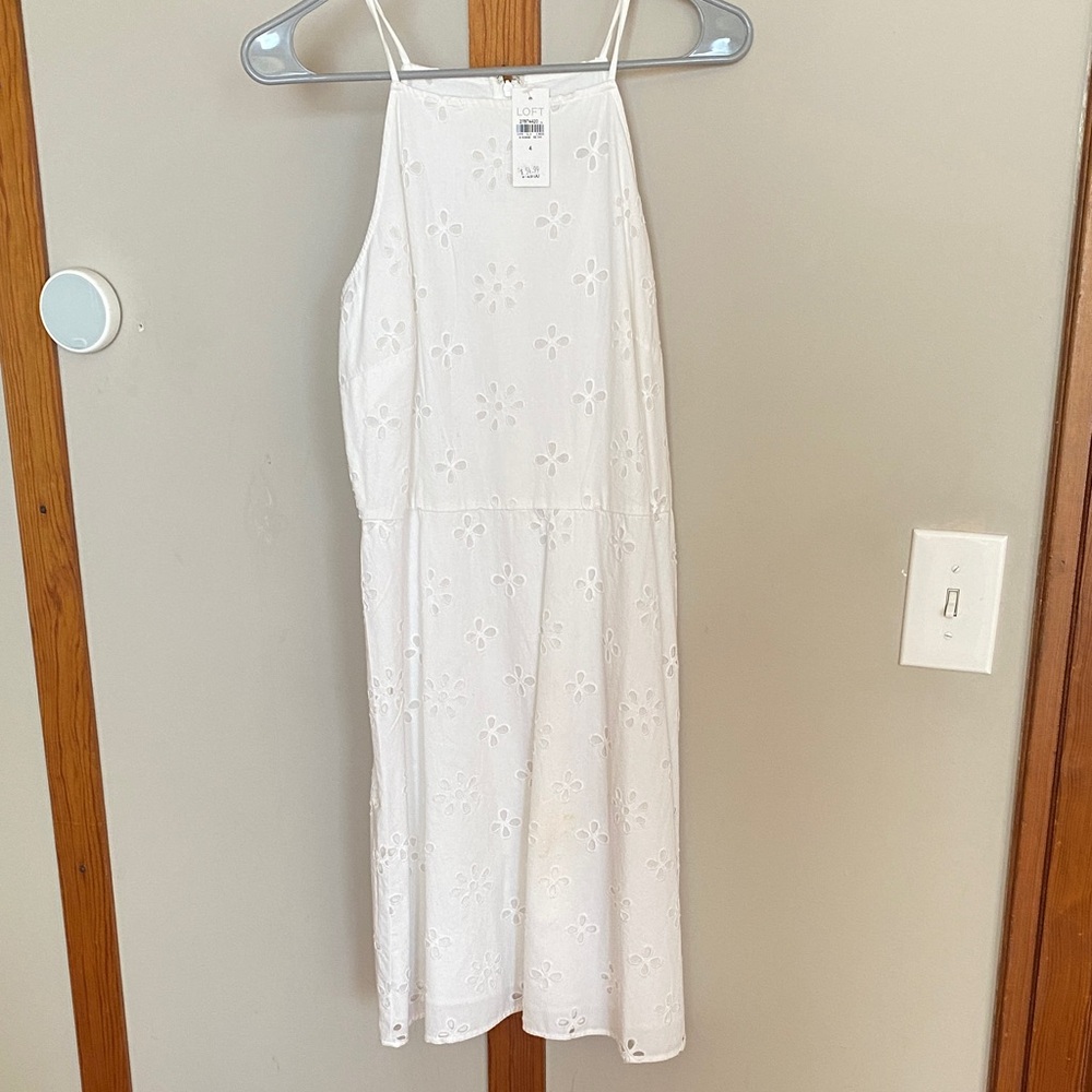 LOFT White Floral Cutout Dress